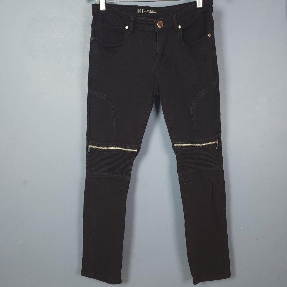 ROK Hand Crafted black skinny moto jeans Sz W32L32